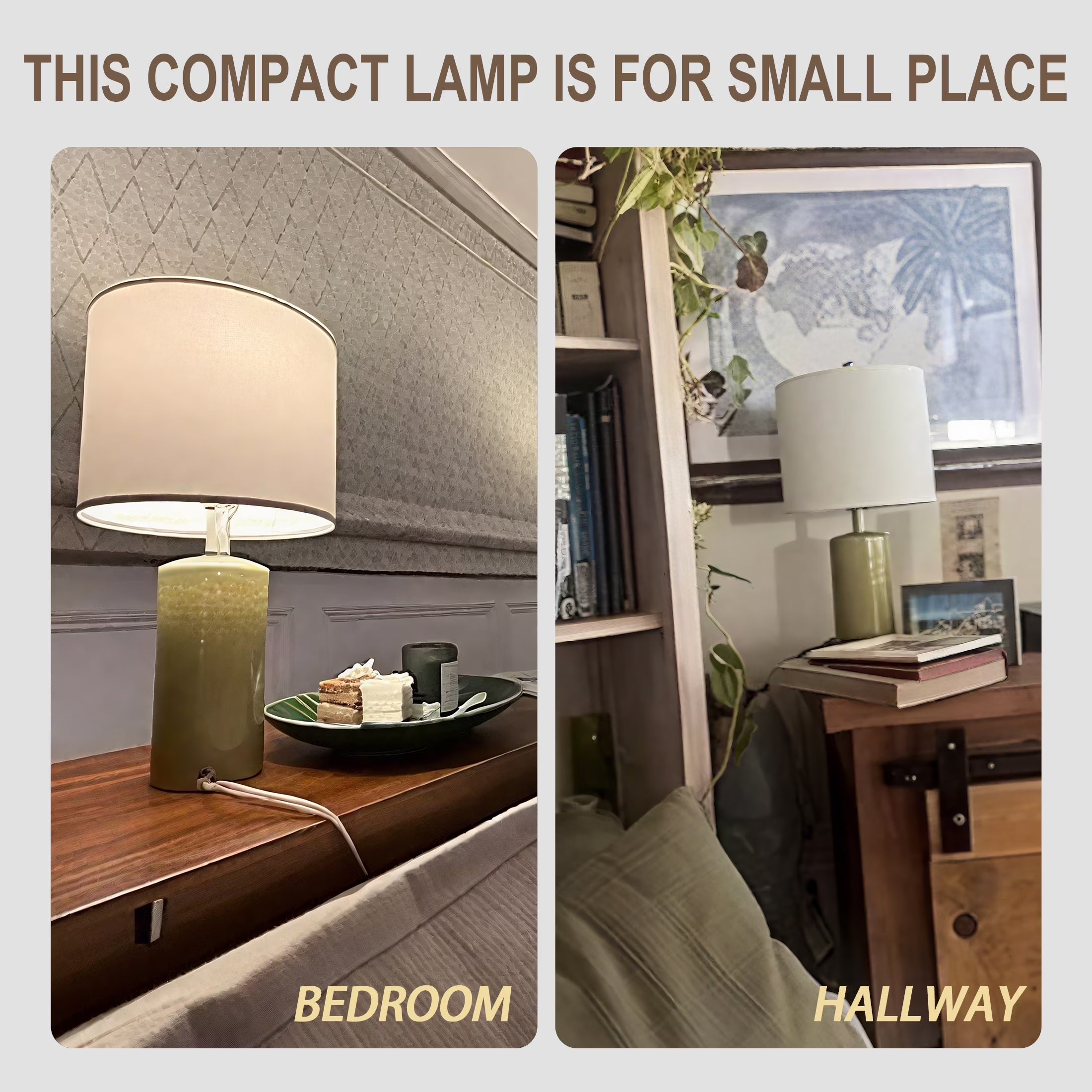 Modern Table Lamp Set of 2 for Living Room 20.25" Farmhouse Green Ceramic Bedside Nightstand Lamps for Bedroom