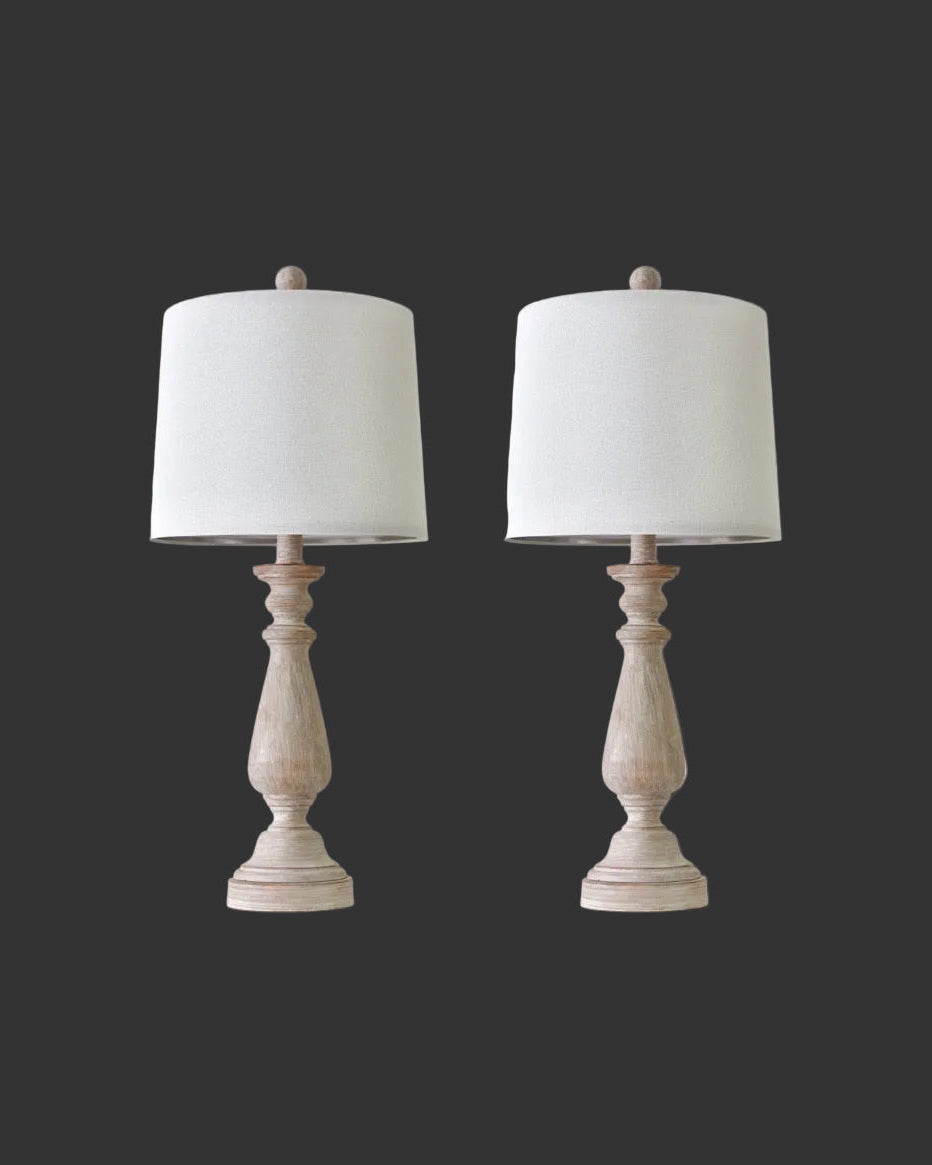 Resin Table Lamp Set of 2 24.5" Farmhouse Bedside Nightstand Lamps for Living Room Bedroom