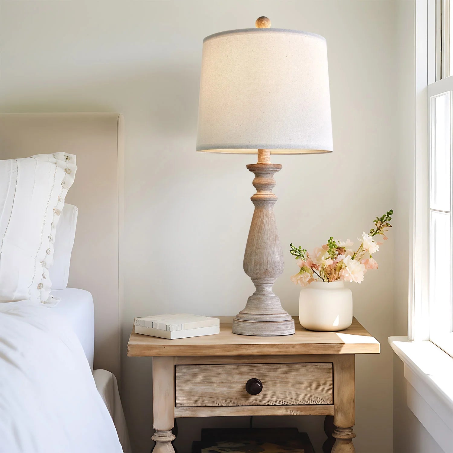 Resin Table Lamp Set of 2 24.5" Farmhouse Bedside Nightstand Lamps for Living Room Bedroom