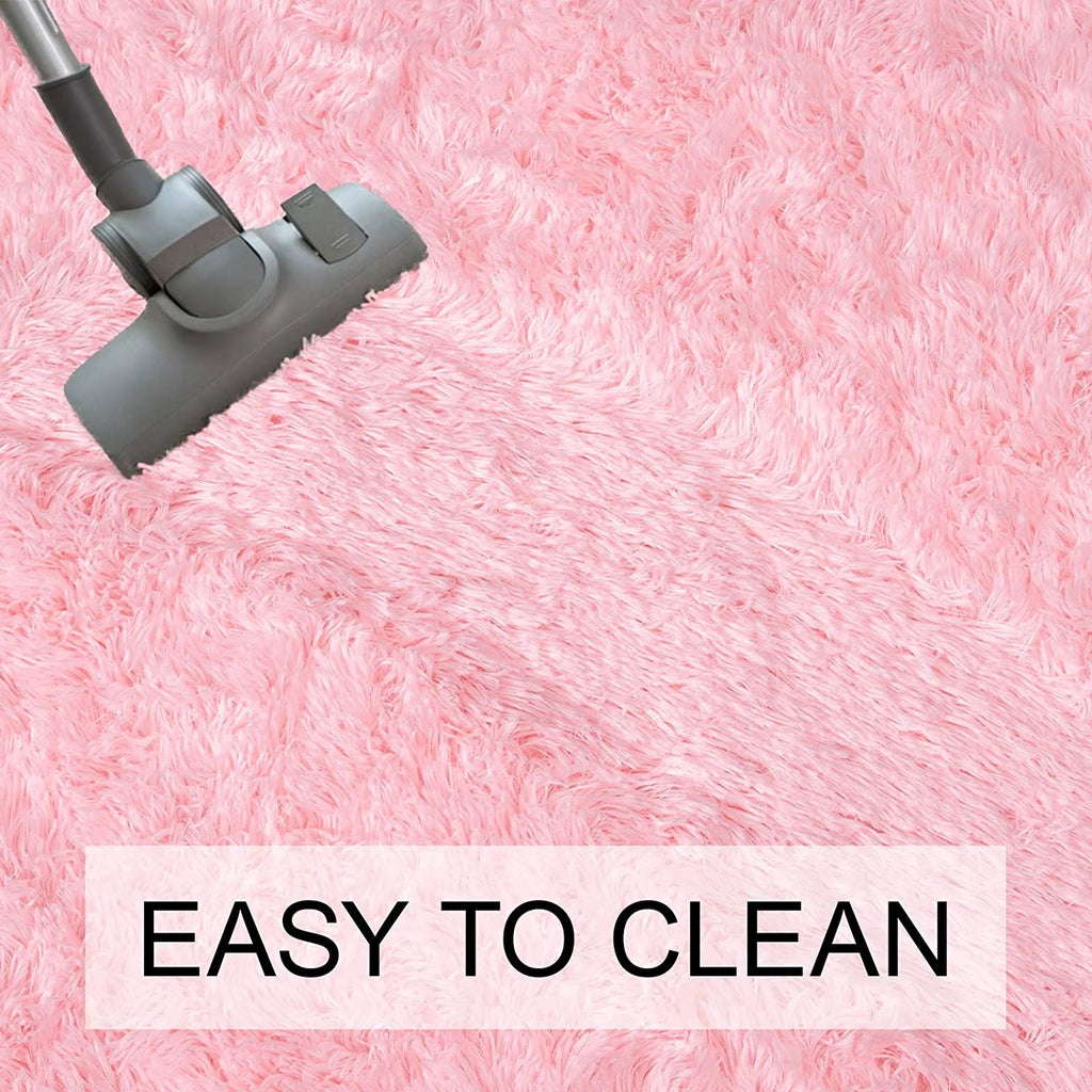 Oval Fluffy Area Rugs for Bedroom Plush Shaggy Carpet for Kids Room Bedside Nursery Mats, 2.6' X 5.3',Pink