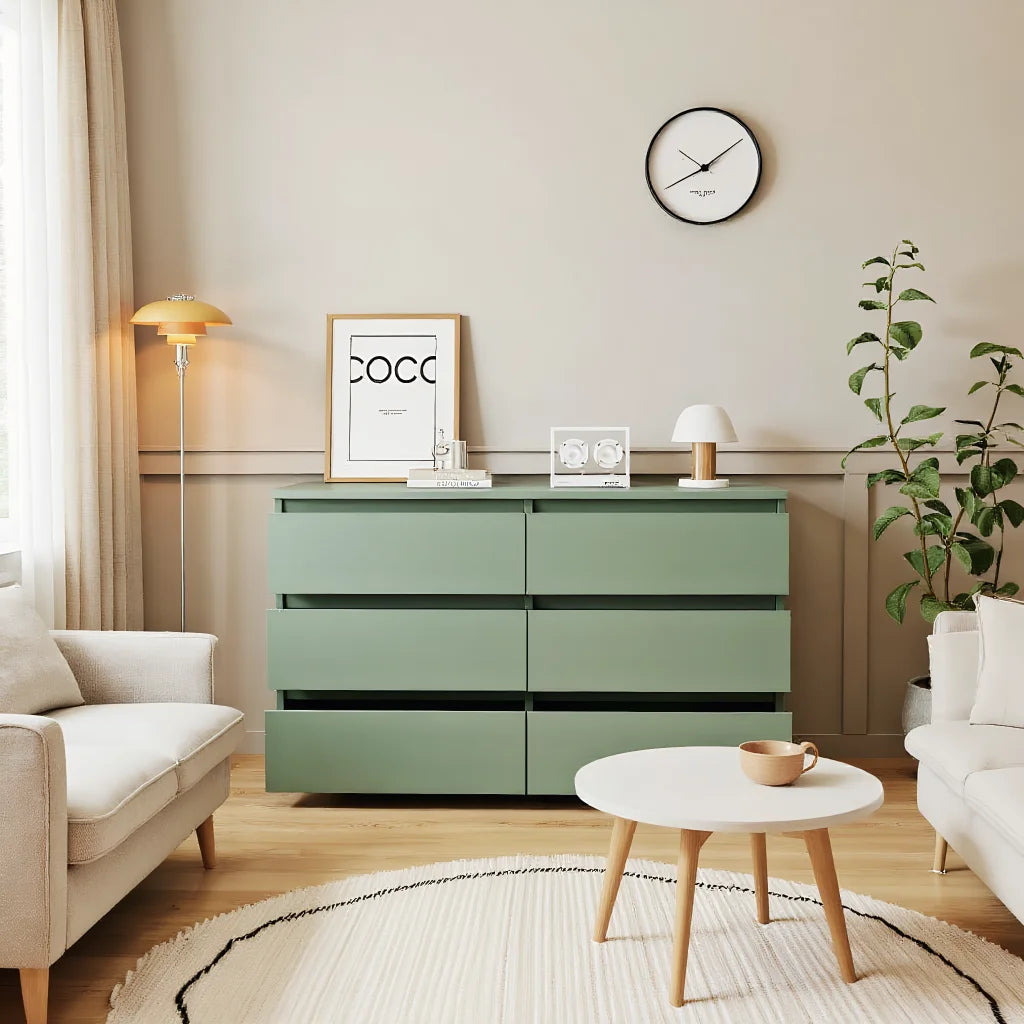 6 Drawer Bedroom Dresser, Chest of Drawers for Bedroom,Dressers with Handleless Design, Green