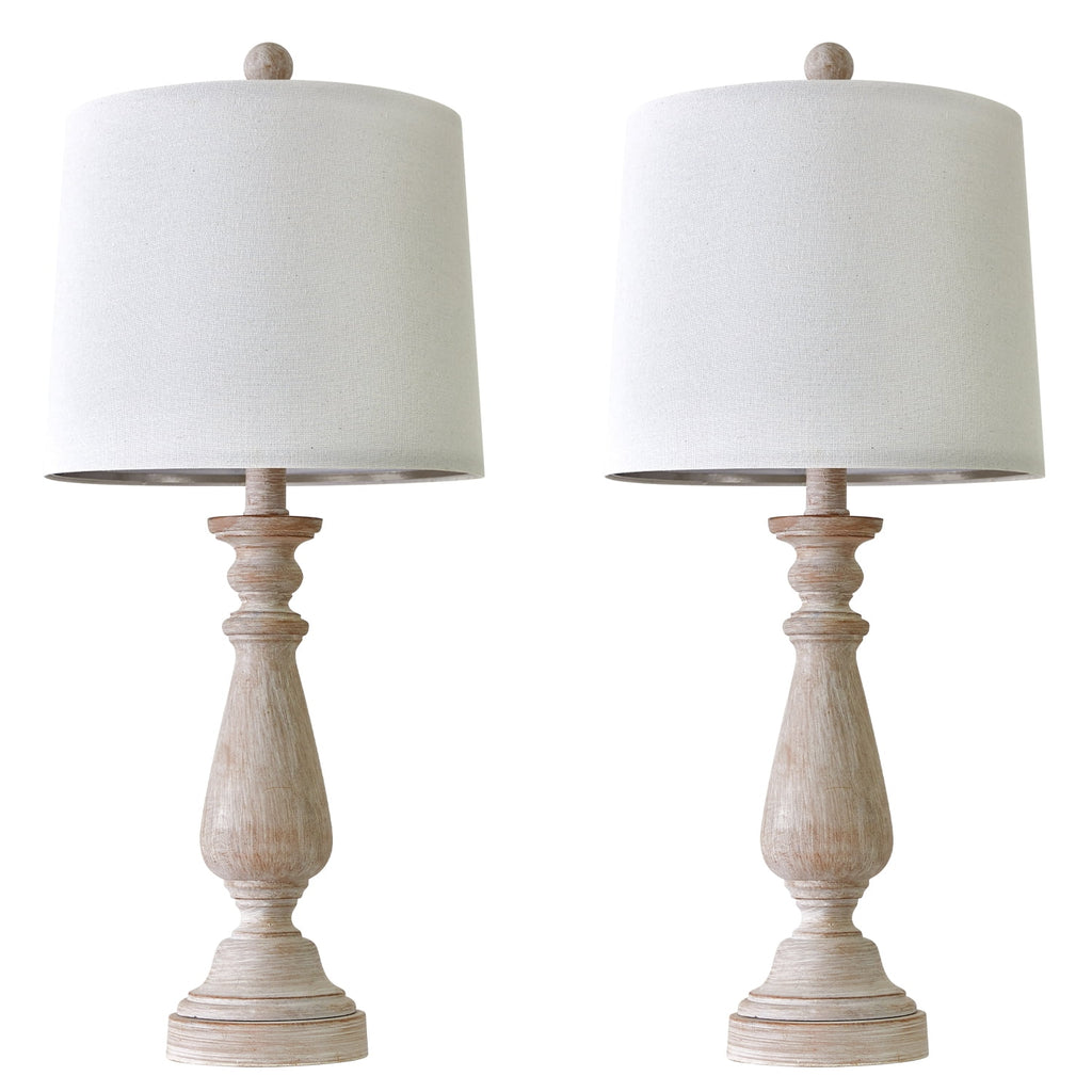Resin Table Lamp Set of 2 24.5" Farmhouse Bedside Nightstand Lamps for Living Room Bedroom