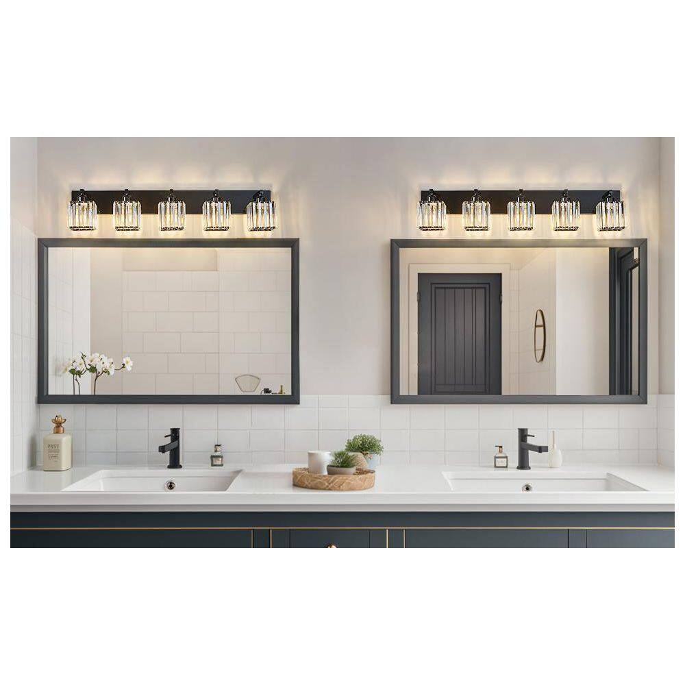 Home Lighting 36.22 In. 5-Light Plating Black Crystal Modern Bathroom Vanity Light Bathroom Wall Light Fixtures