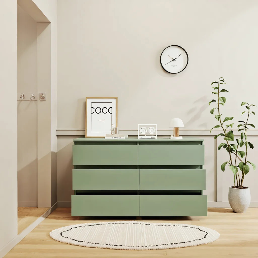 6 Drawer Bedroom Dresser, Chest of Drawers for Bedroom,Dressers with Handleless Design, Green