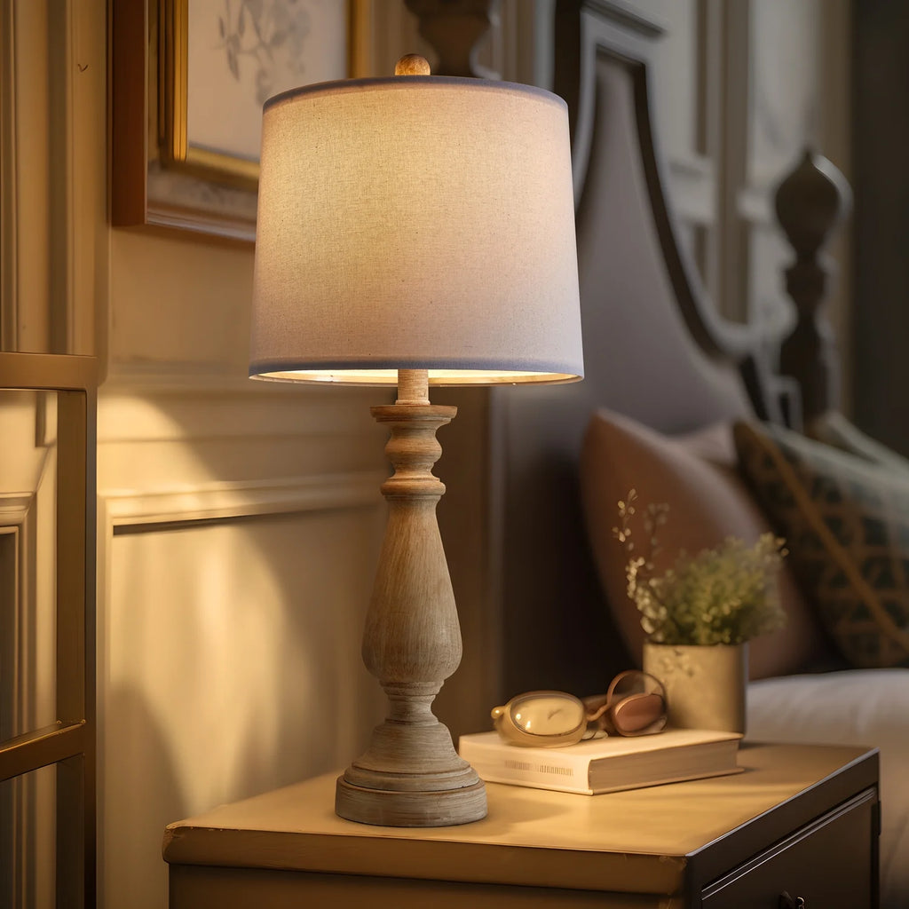 Resin Table Lamp Set of 2 24.5" Farmhouse Bedside Nightstand Lamps for Living Room Bedroom