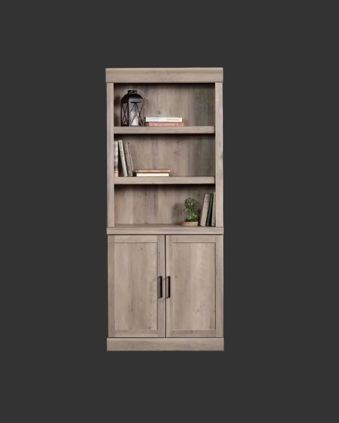 5 Shelf Bookcase with Doors, Rustic Gray Finish