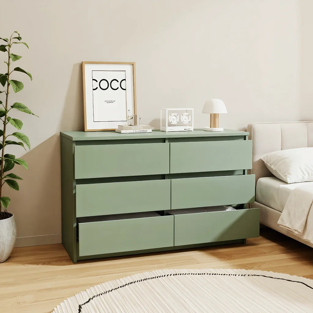 6 Drawer Bedroom Dresser, Chest of Drawers for Bedroom,Dressers with Handleless Design, Green