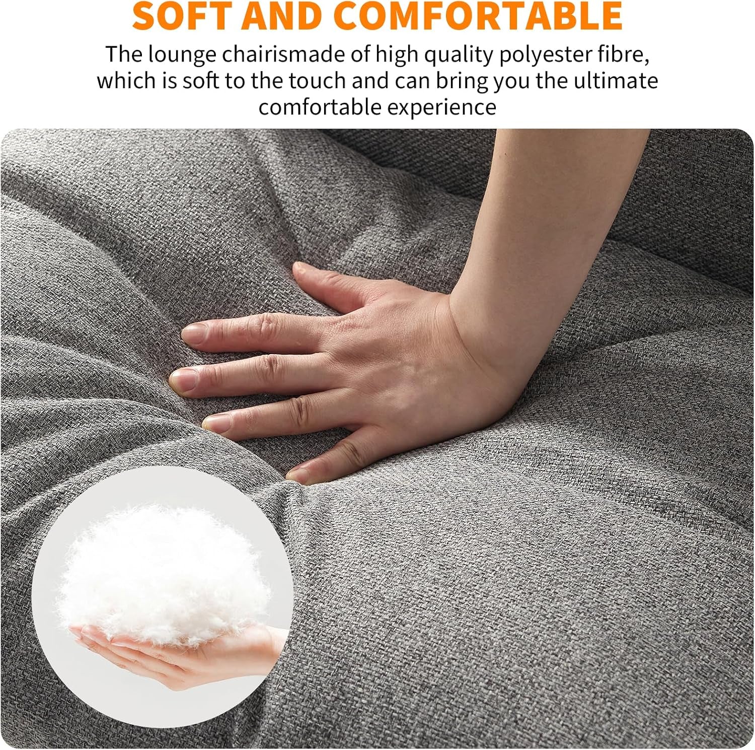 Sling Accent Chair for Living Room, Modern Metal Framed Cozy Armchair, Upholstered Living Room Chairs with Shredded Foam Cushioning, Lounge Chair for Bedroom, Living Room, Reading Room, Grey