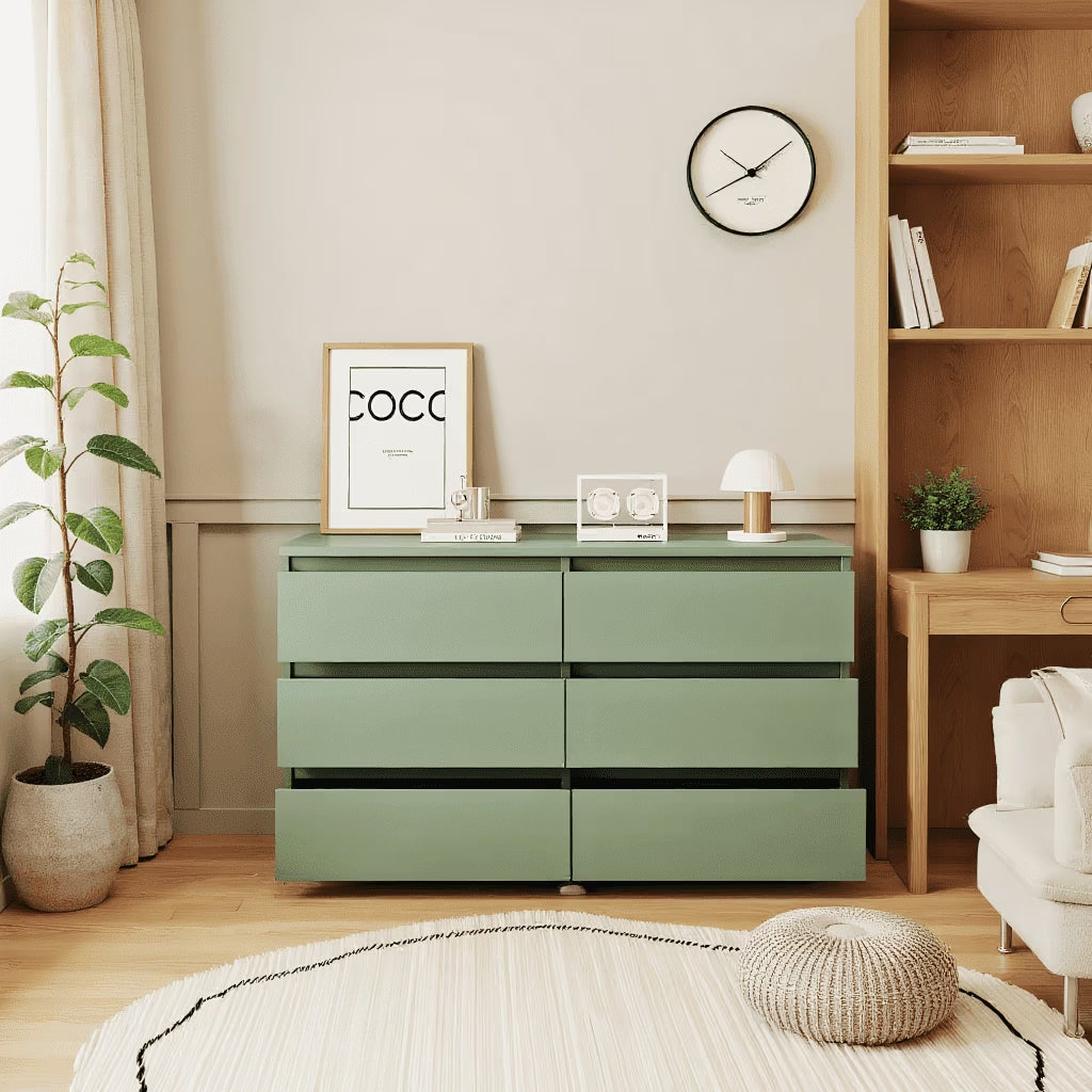 6 Drawer Bedroom Dresser, Chest of Drawers for Bedroom,Dressers with Handleless Design, Green