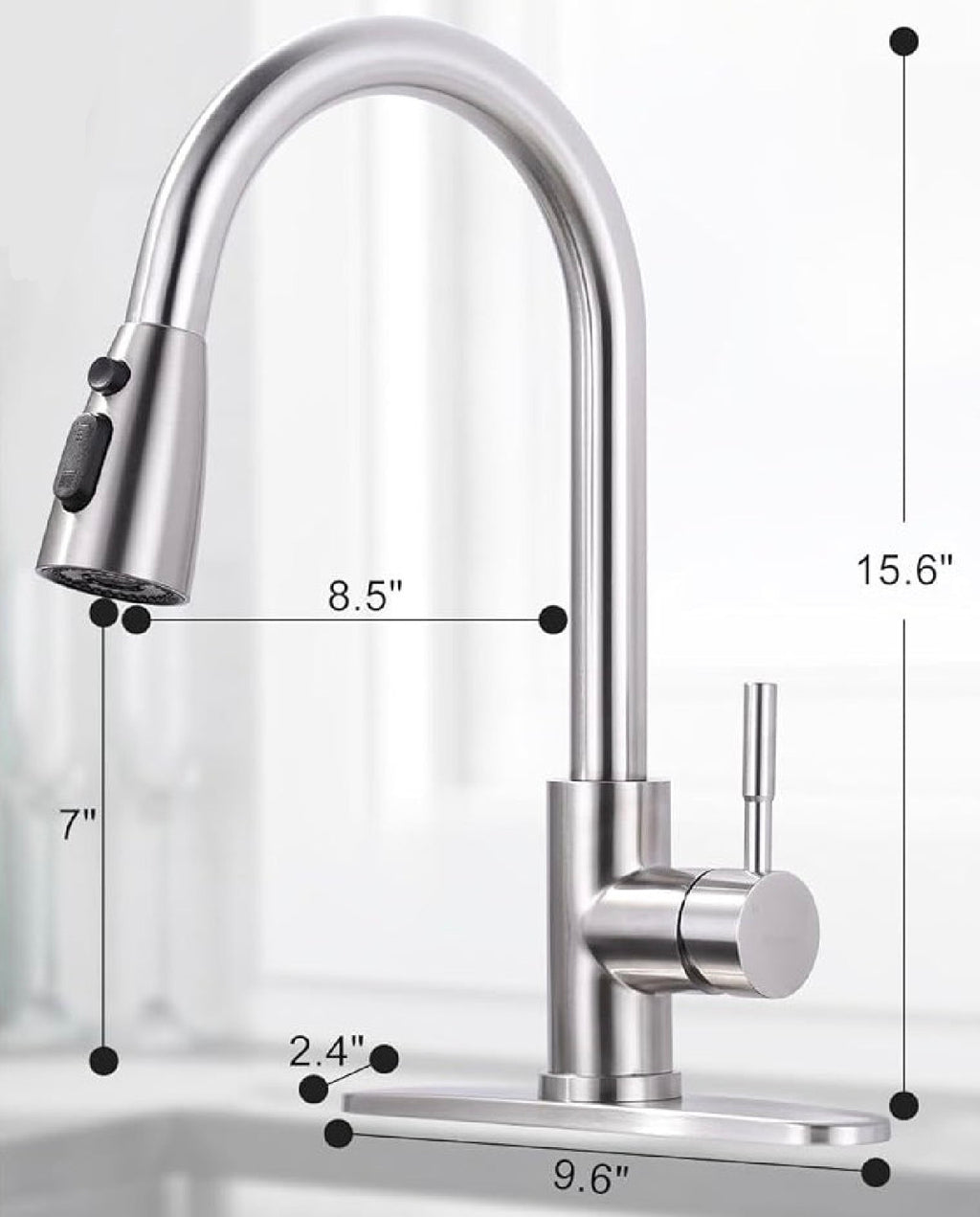 Kitchen Faucet with Sprayer, Kitchen Sink Faucet, SUS 304 Stainless Steel, High Arc Single Handle Brushed Nickel Kitchen Faucets with Pull down Sprayer, Pull Out Kitchen Faucet with Deck Plate