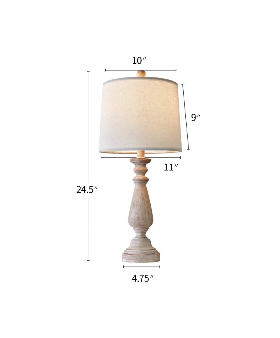 Resin Table Lamp Set of 2 24.5" Farmhouse Bedside Nightstand Lamps for Living Room Bedroom