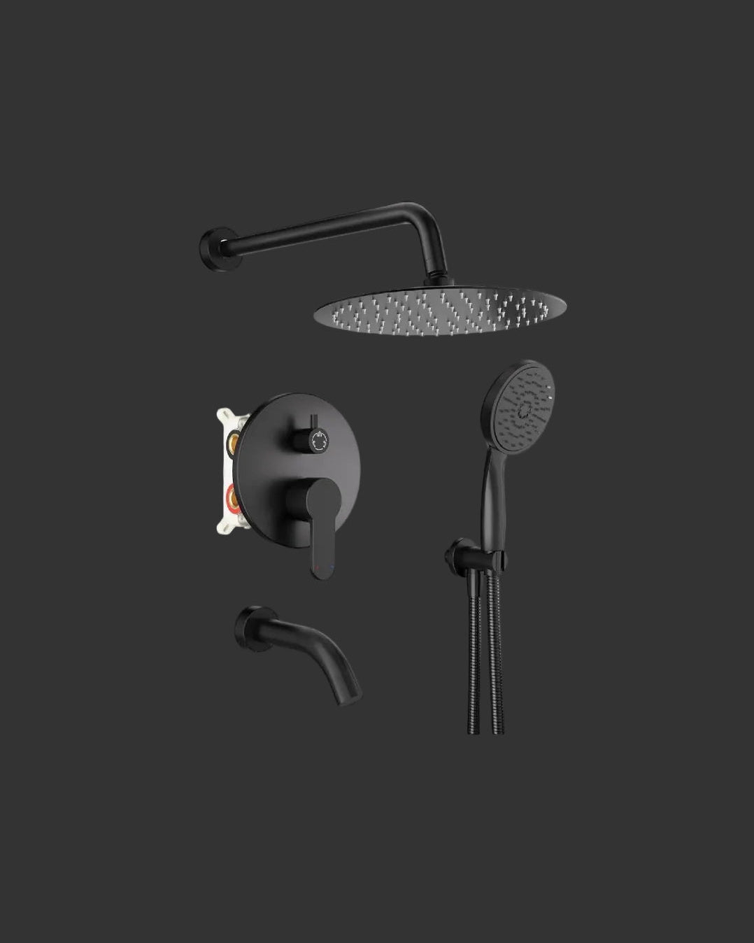 Shower System with Tub Spout, Shower Faucet Set with 10-Inch Rain Shower Head, Handheld Shower Head and Shower Faucet Trim Valve, Wall Mounted Bathroom Shower Combo Set, Matte Black