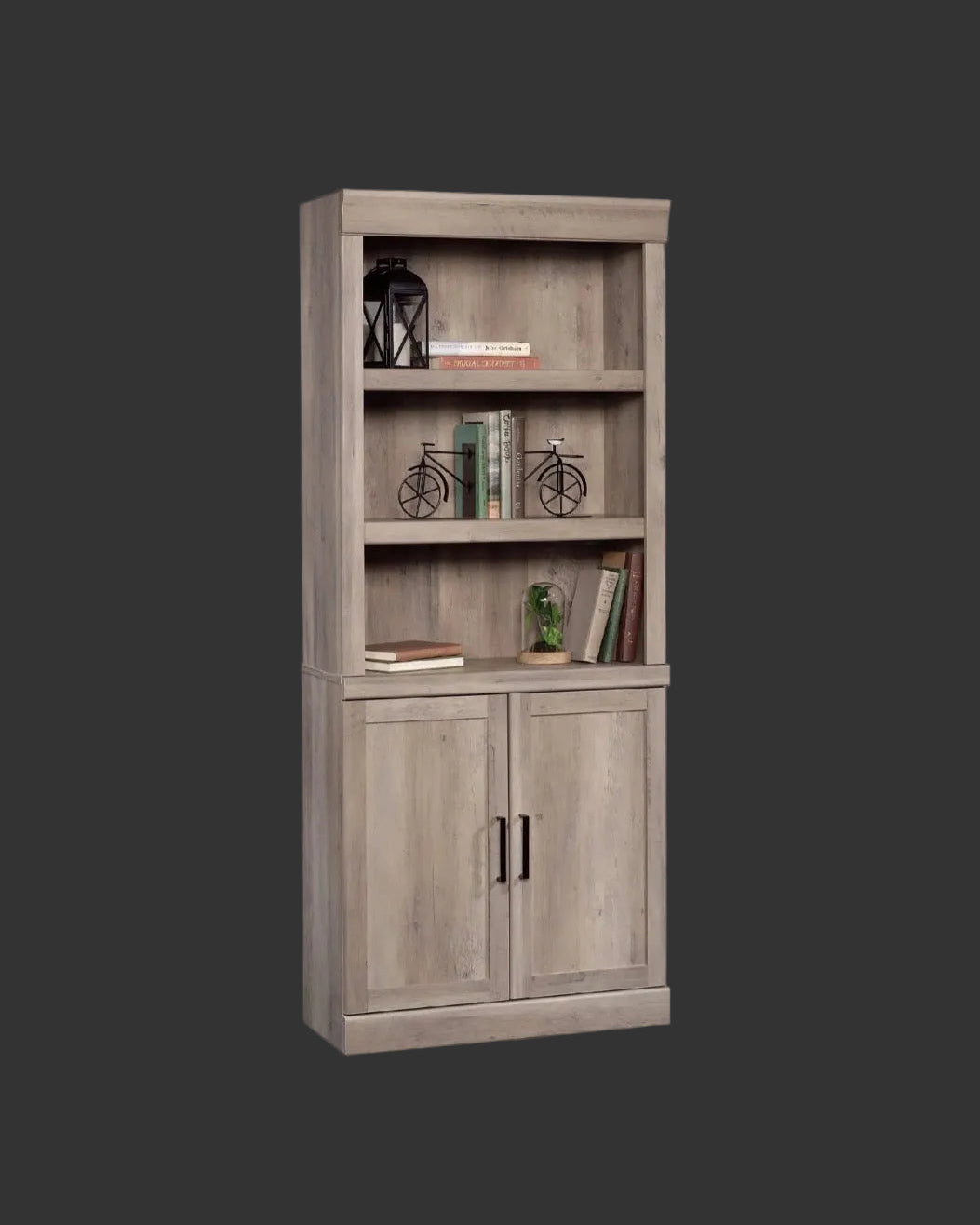 5 Shelf Bookcase with Doors, Rustic Gray Finish