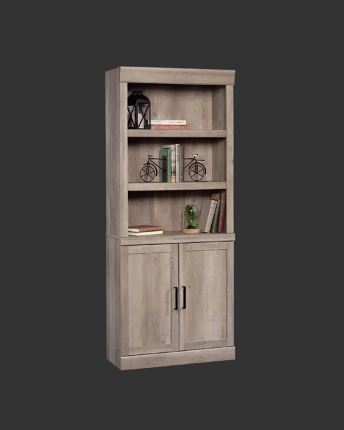 5 Shelf Bookcase with Doors, Rustic Gray Finish