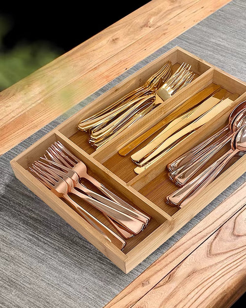 Bamboo Cutlery Divide Storage Trays Rack Neat Elegant Kitchen Drawer Organizer Home Accessories