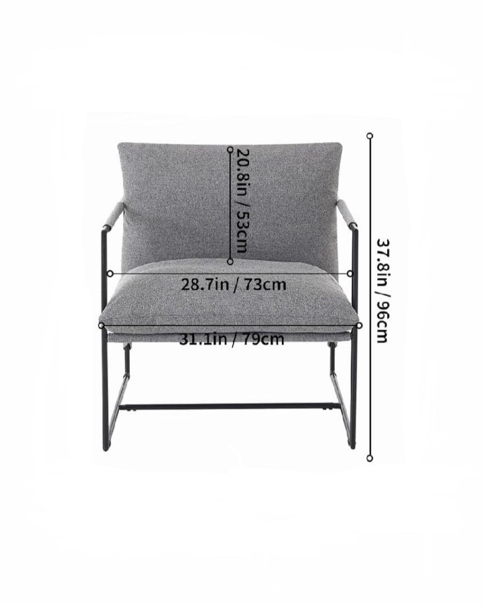 Sling Accent Chair for Living Room, Modern Metal Framed Cozy Armchair, Upholstered Living Room Chairs with Shredded Foam Cushioning, Lounge Chair for Bedroom, Living Room, Reading Room, Grey