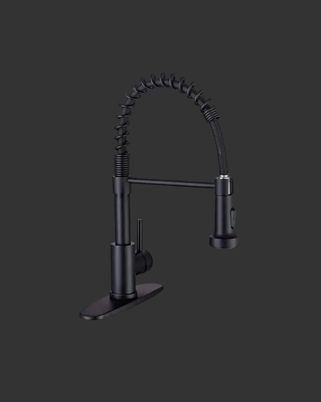 Kitchen Faucets with Pull down Sprayer Commercial Industrial Stainless Steel Single Handle Single Hole Spring Farmhouse RV Sink Faucet, Matte Black Kitchen Faucet for Laundry Utility Room Sink