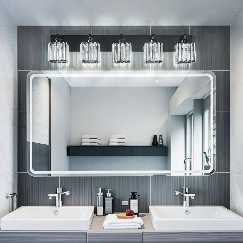 Home Lighting 36.22 In. 5-Light Plating Black Crystal Modern Bathroom Vanity Light Bathroom Wall Light Fixtures