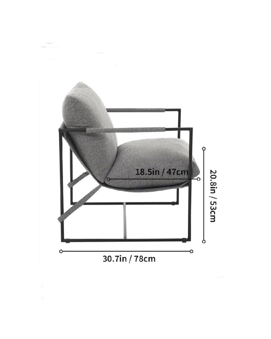 Sling Accent Chair for Living Room, Modern Metal Framed Cozy Armchair, Upholstered Living Room Chairs with Shredded Foam Cushioning, Lounge Chair for Bedroom, Living Room, Reading Room, Grey