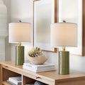 Modern Table Lamp Set of 2 for Living Room 20.25" Farmhouse Green Ceramic Bedside Nightstand Lamps for Bedroom