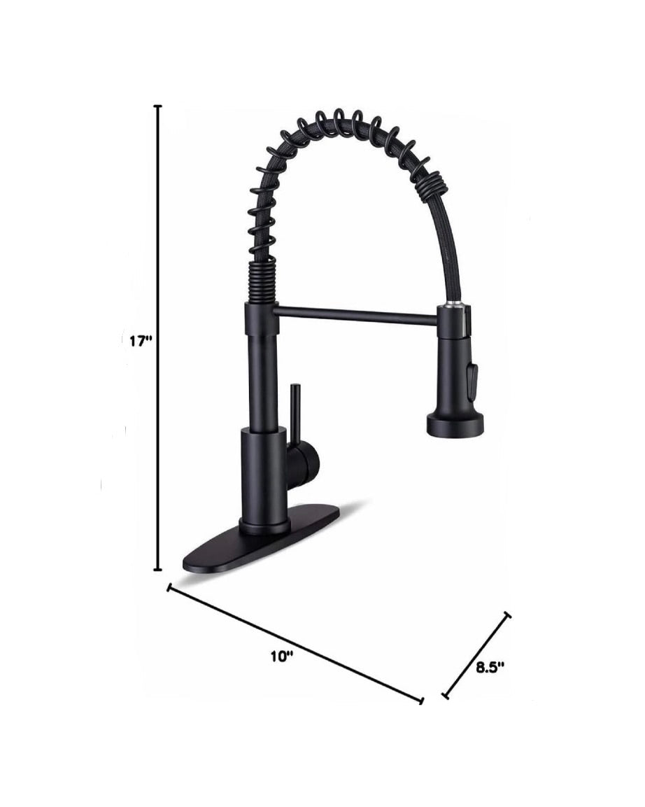 Kitchen Faucets with Pull down Sprayer Commercial Industrial Stainless Steel Single Handle Single Hole Spring Farmhouse RV Sink Faucet, Matte Black Kitchen Faucet for Laundry Utility Room Sink