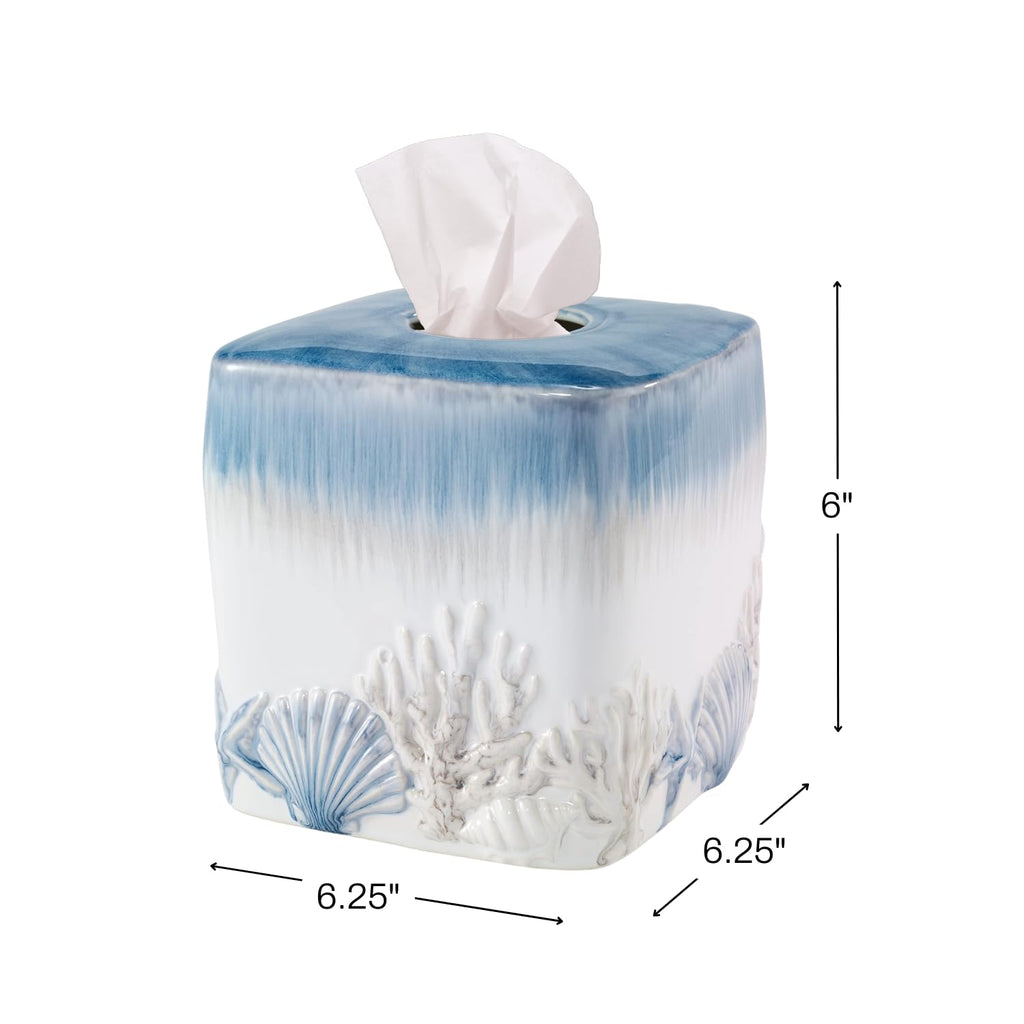 - Tissue Box Cover, Ceramic Home Accessories, Beach Inspired Bathroom Accessories (Abstract Coastal Collection)