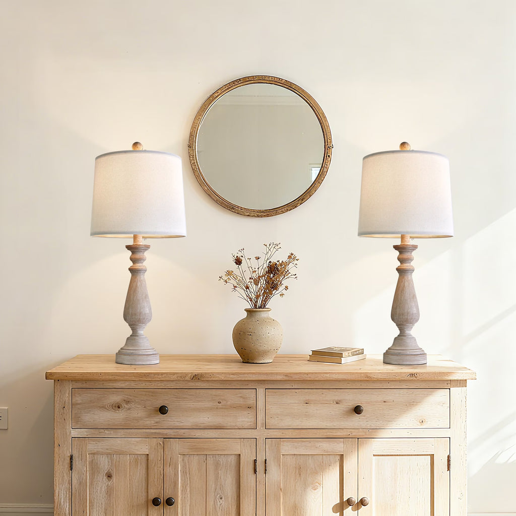 Resin Table Lamp Set of 2 24.5" Farmhouse Bedside Nightstand Lamps for Living Room Bedroom