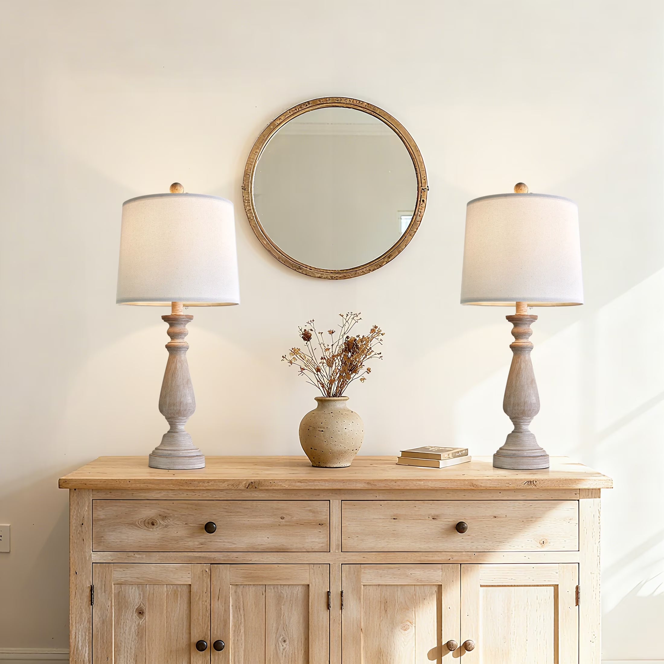 Resin Table Lamp Set of 2 24.5" Farmhouse Bedside Nightstand Lamps for Living Room Bedroom