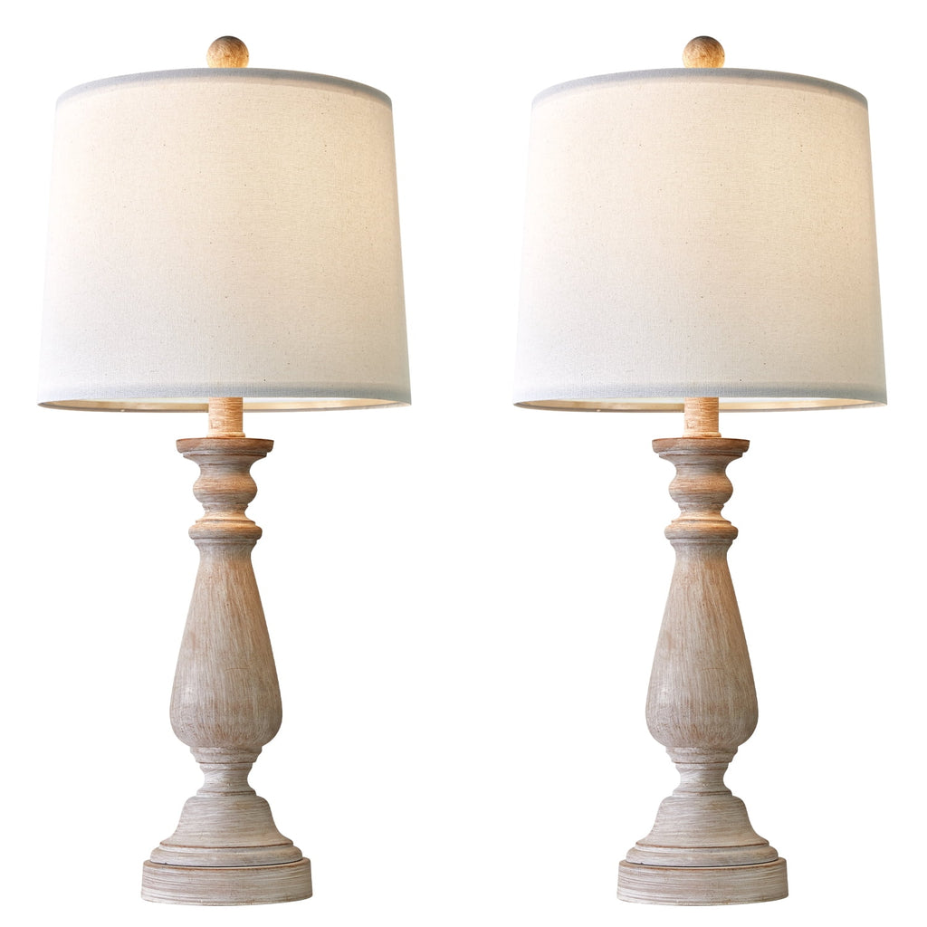 Resin Table Lamp Set of 2 24.5" Farmhouse Bedside Nightstand Lamps for Living Room Bedroom