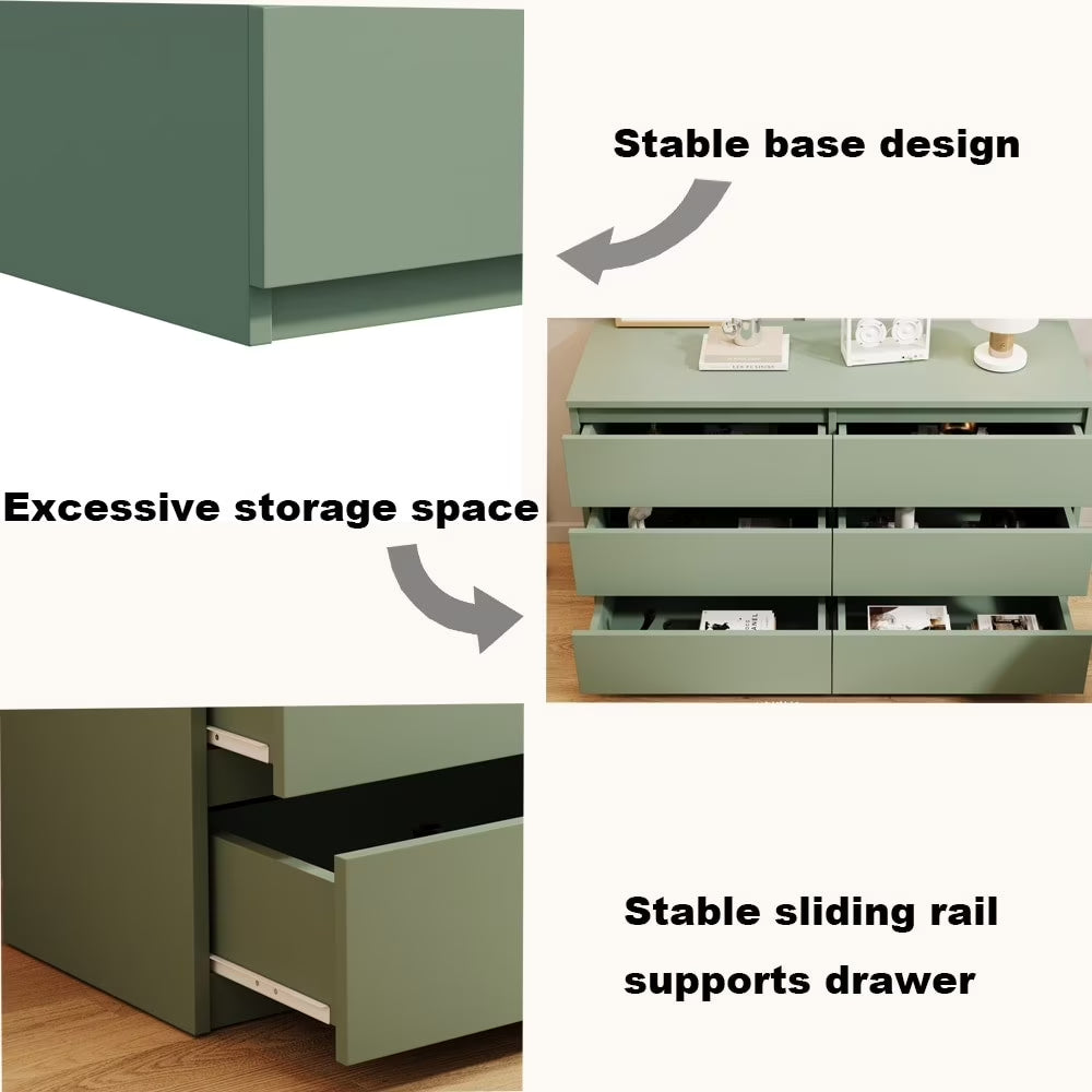 6 Drawer Bedroom Dresser, Chest of Drawers for Bedroom,Dressers with Handleless Design, Green