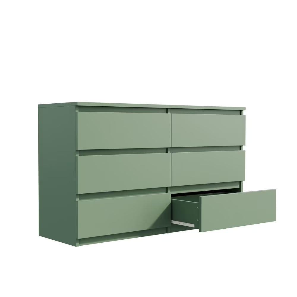 6 Drawer Bedroom Dresser, Chest of Drawers for Bedroom,Dressers with Handleless Design, Green