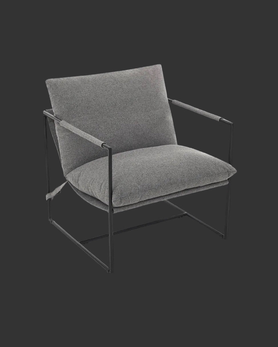 Sling Accent Chair for Living Room, Modern Metal Framed Cozy Armchair, Upholstered Living Room Chairs with Shredded Foam Cushioning, Lounge Chair for Bedroom, Living Room, Reading Room, Grey