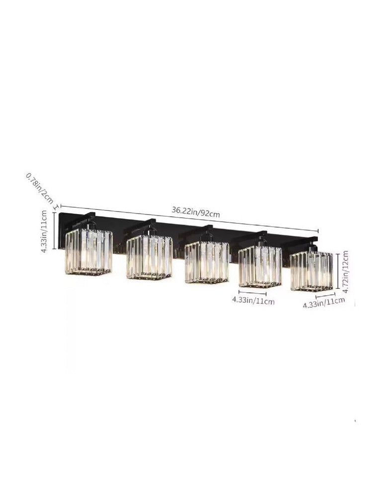 Home Lighting 36.22 In. 5-Light Plating Black Crystal Modern Bathroom Vanity Light Bathroom Wall Light Fixtures