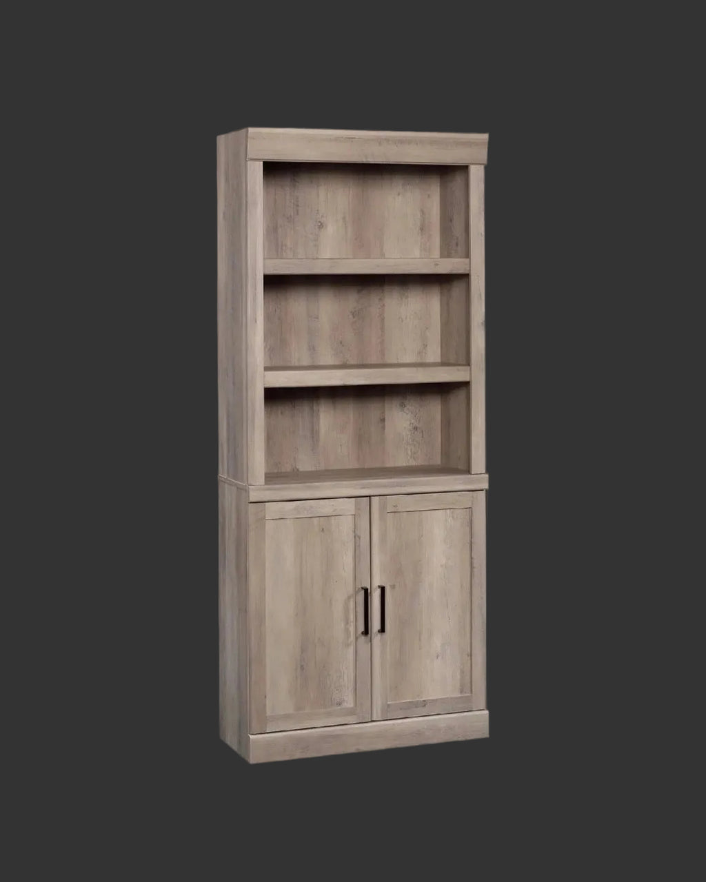 5 Shelf Bookcase with Doors, Rustic Gray Finish