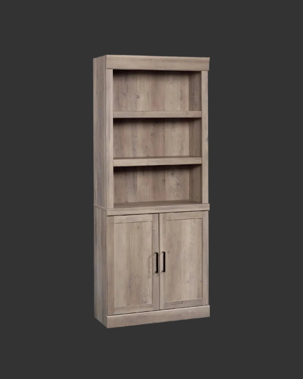 5 Shelf Bookcase with Doors, Rustic Gray Finish
