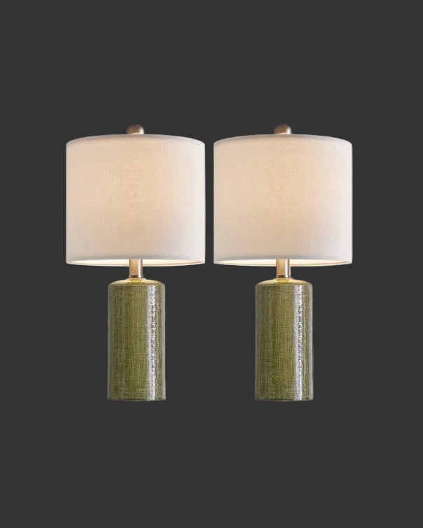 Modern Table Lamp Set of 2 for Living Room 20.25" Farmhouse Green Ceramic Bedside Nightstand Lamps for Bedroom