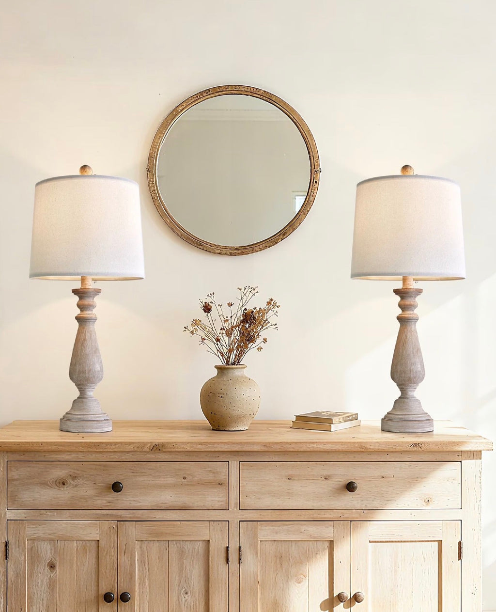 Resin Table Lamp Set of 2 24.5" Farmhouse Bedside Nightstand Lamps for Living Room Bedroom