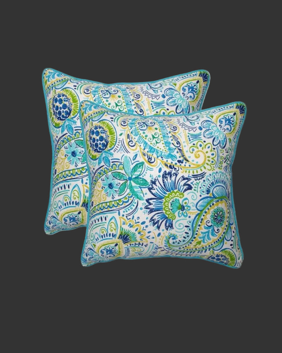 Paisley Indoor/Outdoor Accent Throw Pillow, Plush Fill, Weather, and Fade Resistant, Large Throw - 18.5" X 18.5", Blue/Yellow Gilford, 2 Count