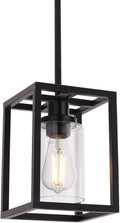 1-Light Black Pendant Lights Industrial Farmhouse Chandeliers Mini Island Light Fixtures Ceiling Hanging with Clear Glass Shade for Dining Room Entryway Hallway Restaurants