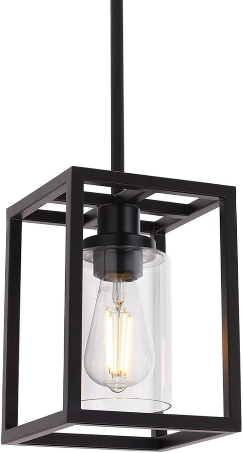 1-Light Black Pendant Lights Industrial Farmhouse Chandeliers Mini Island Light Fixtures Ceiling Hanging with Clear Glass Shade for Dining Room Entryway Hallway Restaurants