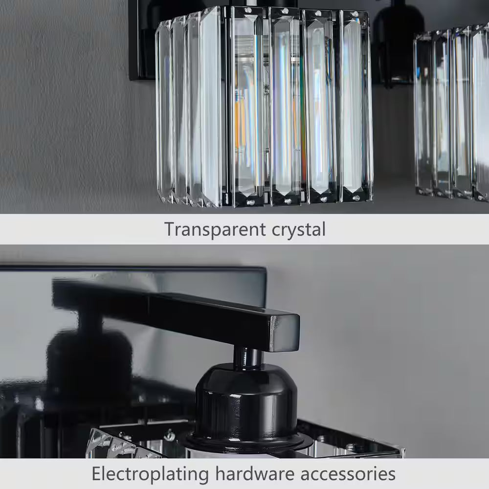 Home Lighting 36.22 In. 5-Light Plating Black Crystal Modern Bathroom Vanity Light Bathroom Wall Light Fixtures
