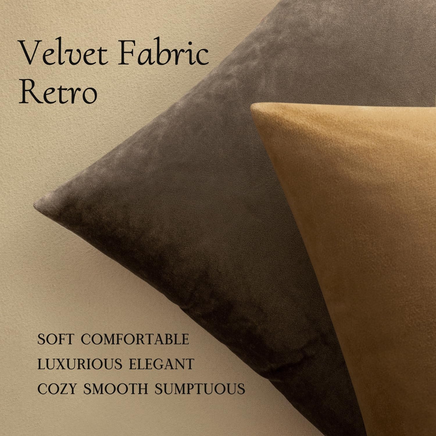 Velvet Throw Pillow Covers 18X18 Inch, Pack of 2 - Coffee, Super Soft Decorative Square Cushion Cases Modern Luxury Home Decor for Sofa,Couch,Bed,Chair