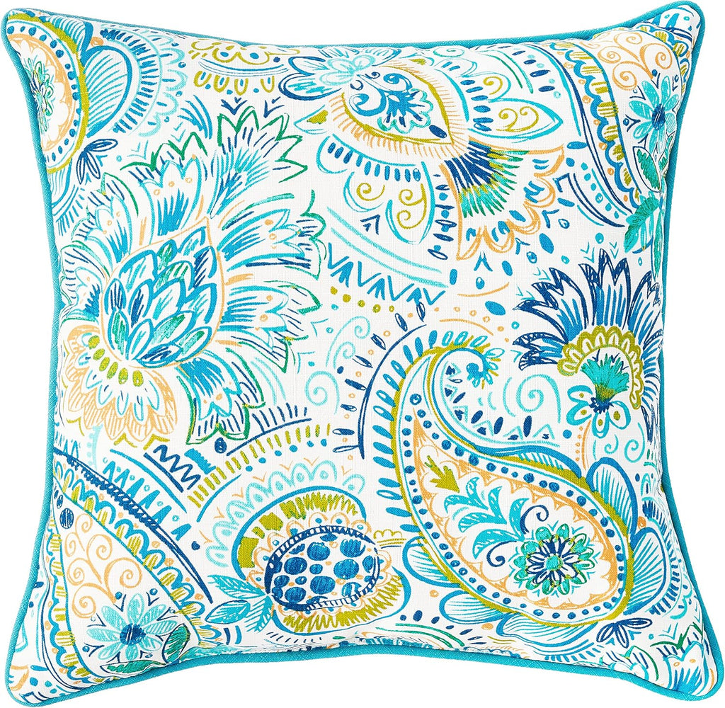 Paisley Indoor/Outdoor Accent Throw Pillow, Plush Fill, Weather, and Fade Resistant, Large Throw - 18.5" X 18.5", Blue/Yellow Gilford, 2 Count