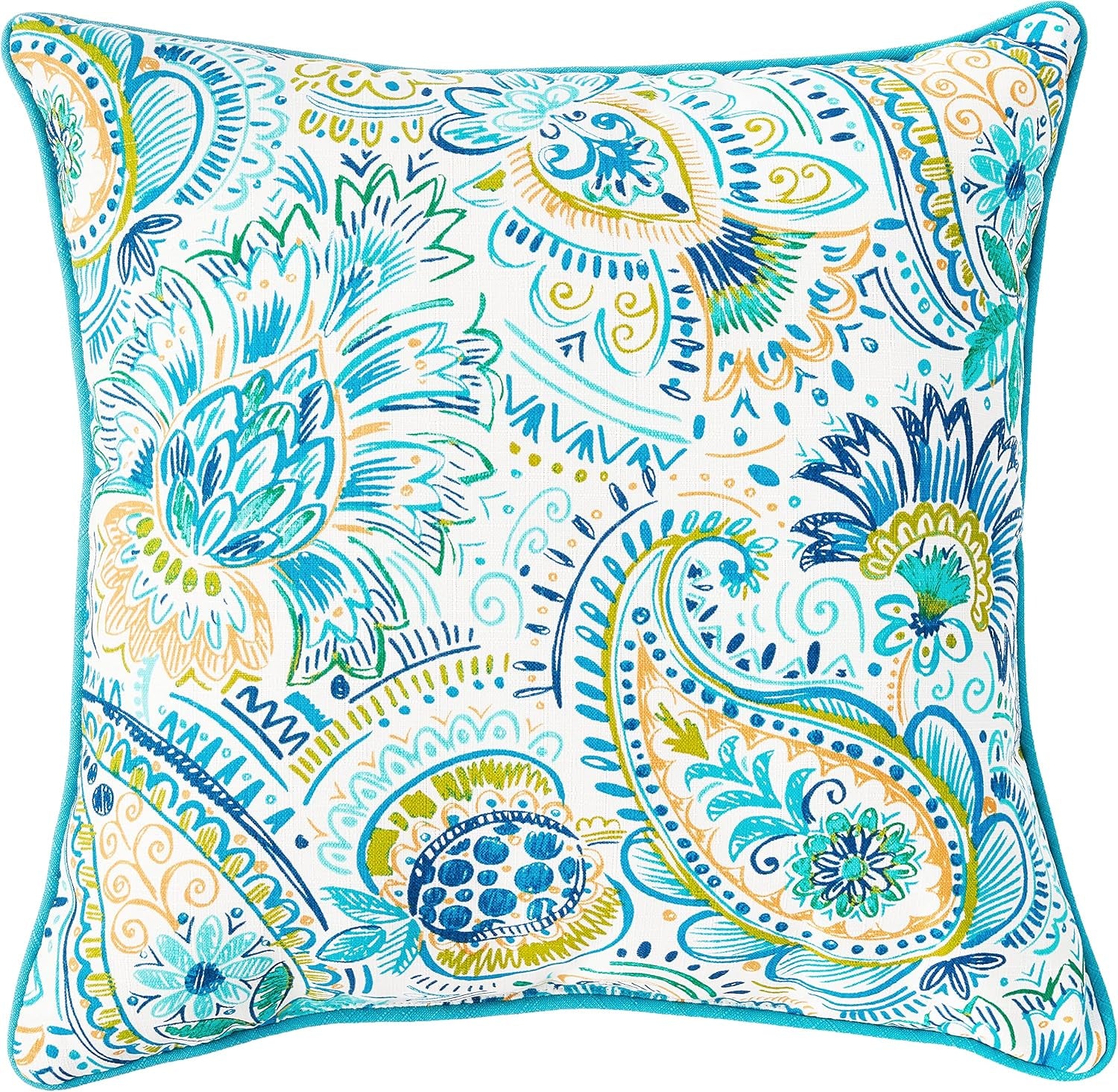 Paisley Indoor/Outdoor Accent Throw Pillow, Plush Fill, Weather, and Fade Resistant, Large Throw - 18.5" X 18.5", Blue/Yellow Gilford, 2 Count