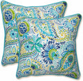 Paisley Indoor/Outdoor Accent Throw Pillow, Plush Fill, Weather, and Fade Resistant, Large Throw - 18.5" X 18.5", Blue/Yellow Gilford, 2 Count