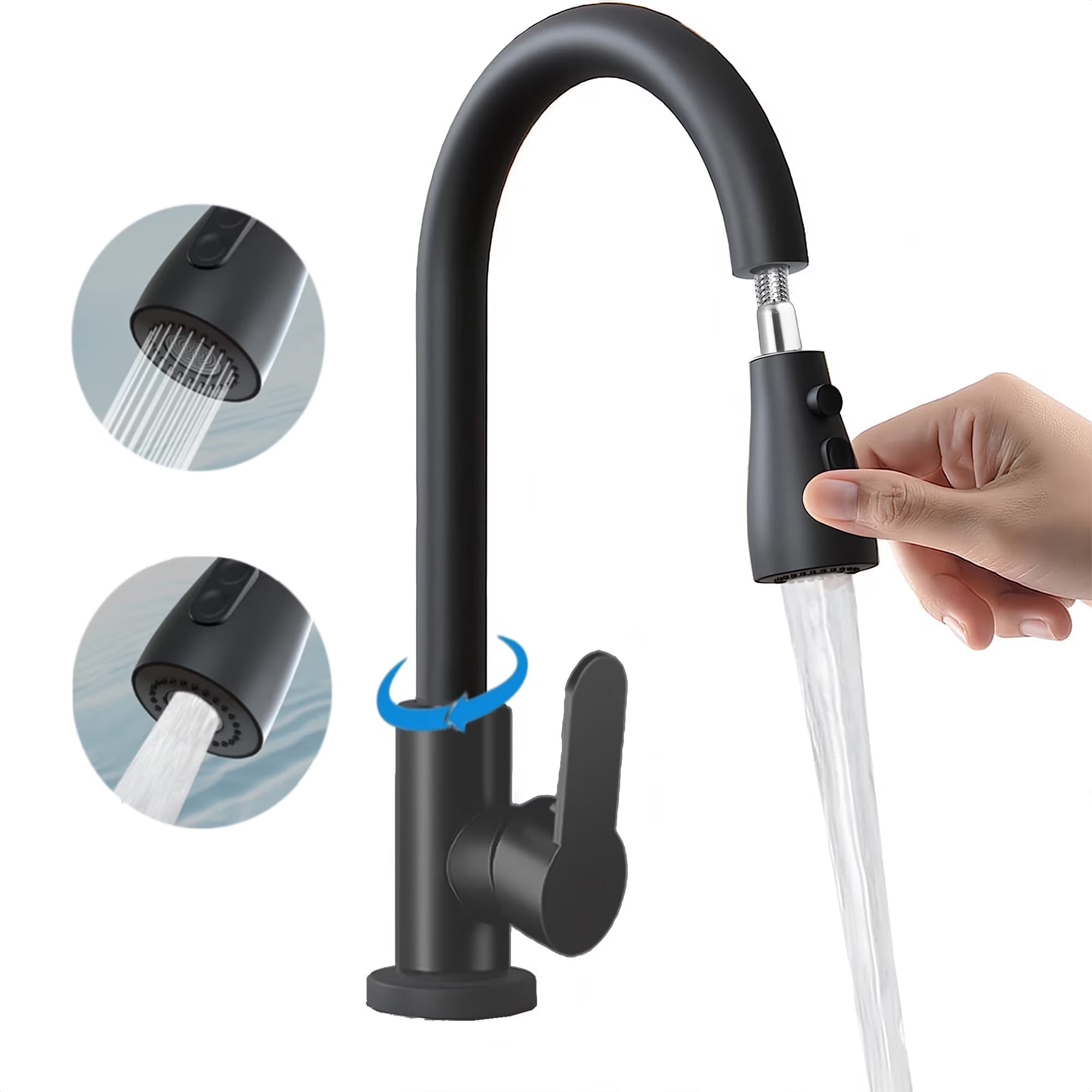 Kitchen Faucets-Kitchen Sink Faucet -Kitchen Faucet with Pull down Sprayer-Stainless Steel
