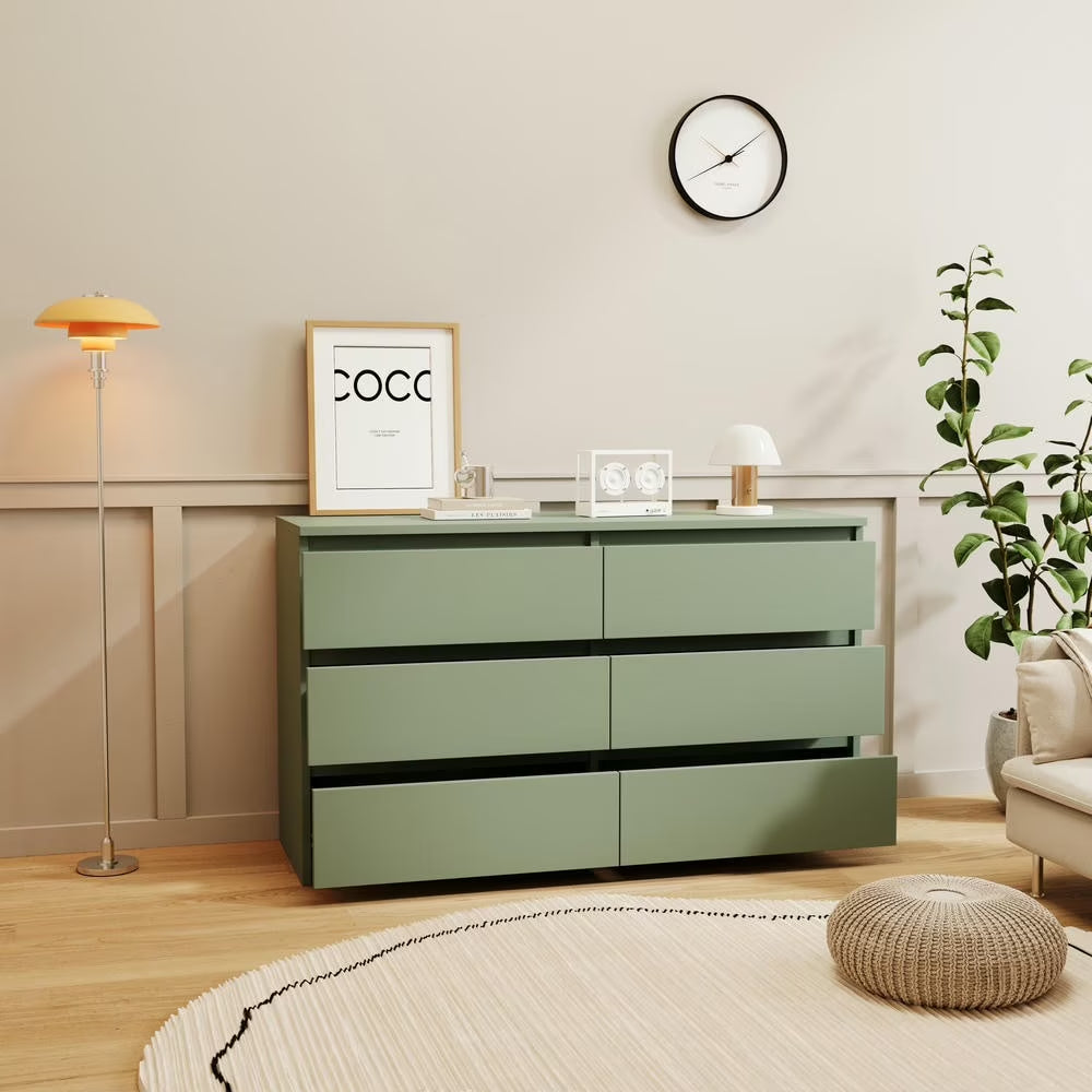 6 Drawer Bedroom Dresser, Chest of Drawers for Bedroom,Dressers with Handleless Design, Green
