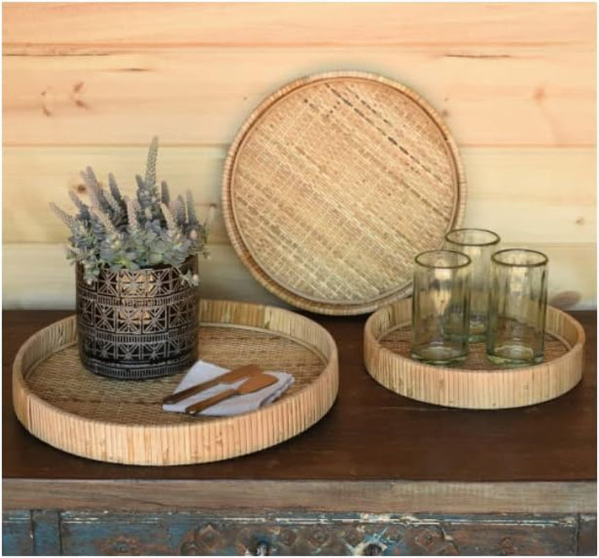 Homart 5219-0 Cayman Large Tray, 13.50-Inch Diameter, Natural, Rattan